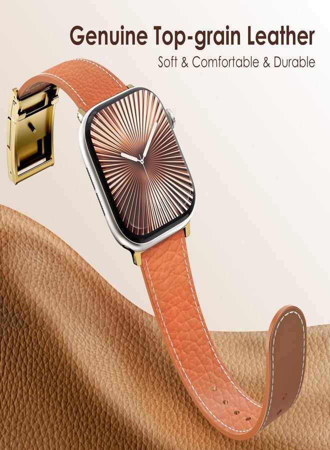 CHANCHY Leather Magnetic Watch Band Compatible with Apple Watch Bands 40mm 38mm 41mm 42mm 44mm 45mm 46mm, Top Grain Leather Dressy Band for Women Men iWatch Ultra SE3 Series 11/10/9/8/7/6/5/4/3/2/1 - Image 4